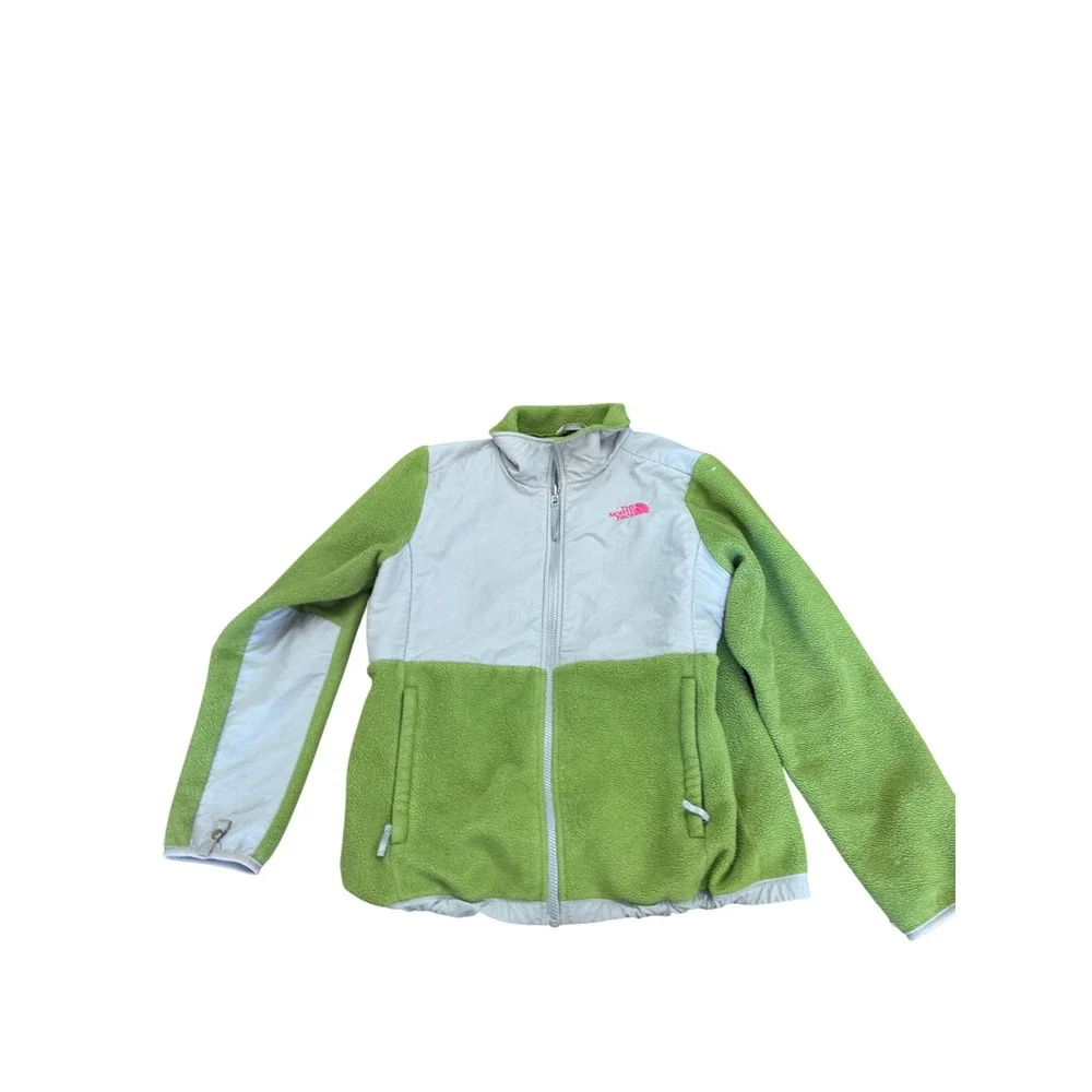 The‎ North Face Girls XL Size 18 Fleece Jacket Gray Green Pink Full Zip